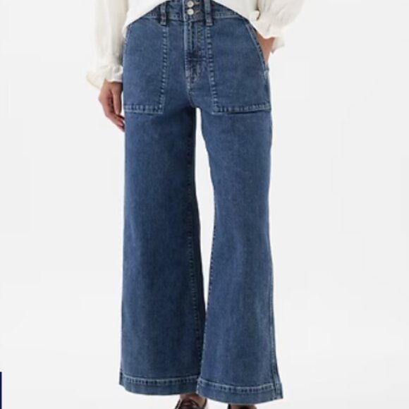 Gap Factory High Rise Wide-Leg Utility Crop Jeans Size 33 Regular - Dark Wash - Picture 1 of 4